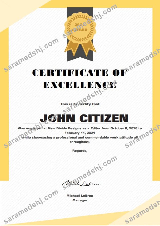 USA Excellence Cert